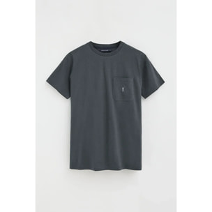 Camiseta gris piedra con bolsillo y logo Rigby Go
