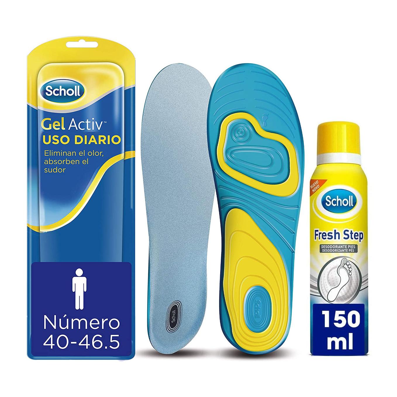 PACK PLANTILLAS GEL ACTIV USO DIARIO MUJER + SCHOLL DESODORANTE PARA PIES