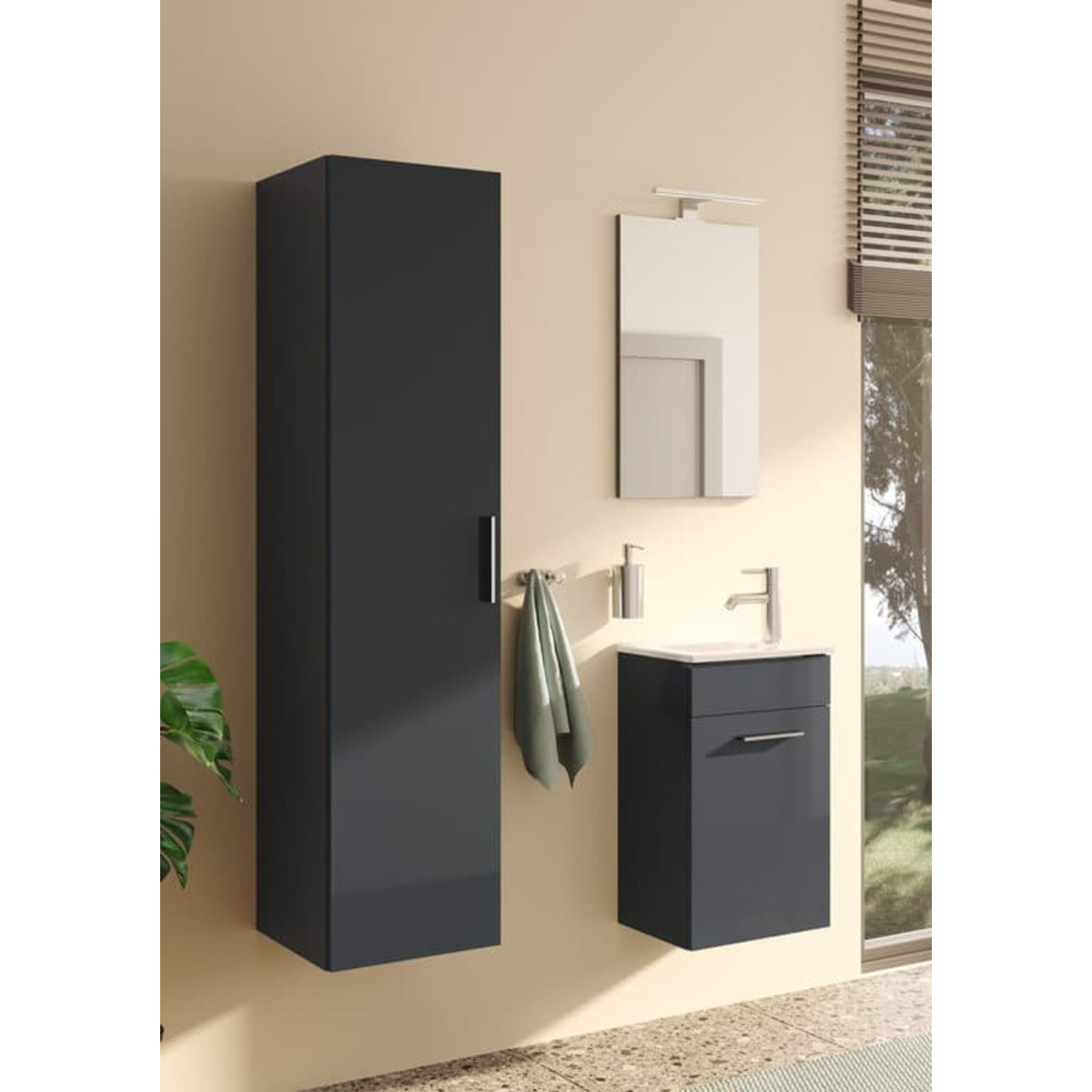 Colonne de salle de bain suspendue VitrA Mia 35x35x145 cm - anthracite brillant - porte réversible