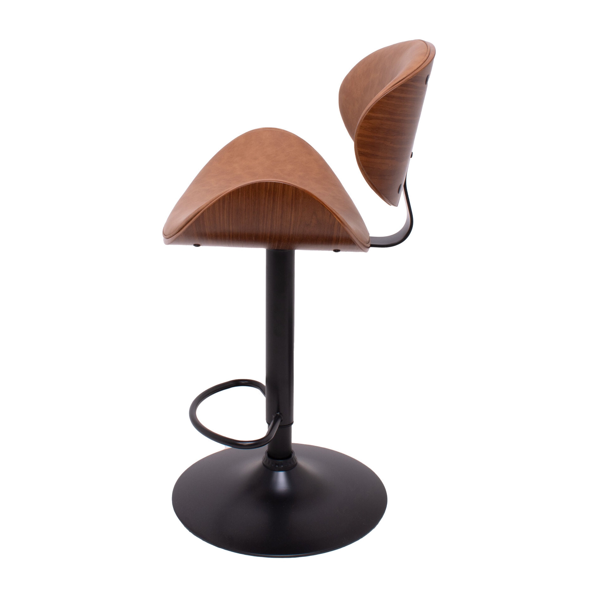 Glasgow - Set 2 Sgabelli Bar imbottiti 52,5x94/115x40 cm in legno Massello e Similpelle Marrone