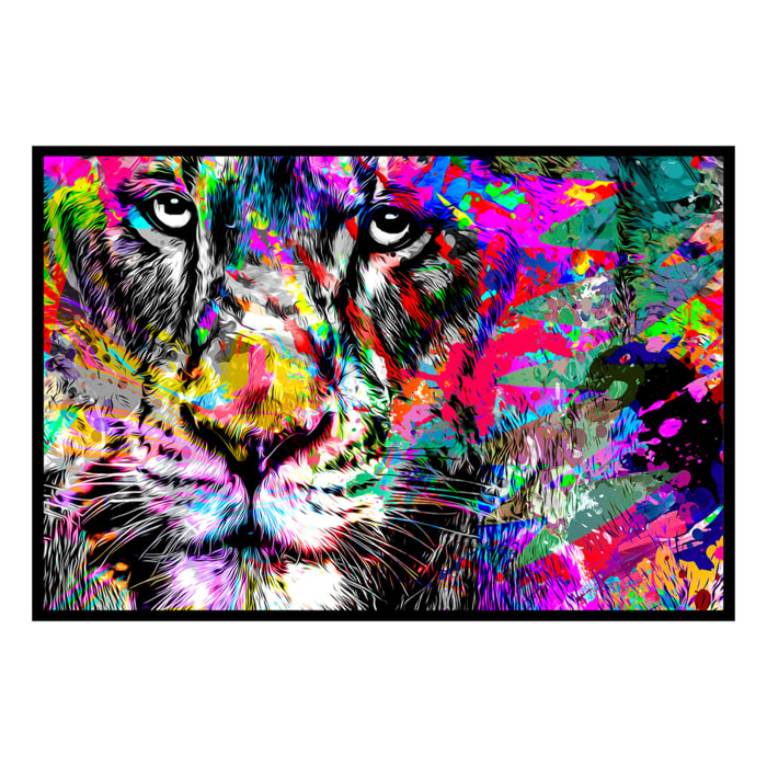 Affiche encadrée lion pop art multicolore Affiche + cadre en métal - Noir