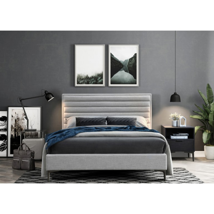 Lit 140 x 190 cm contemporain en tissu gris - LUCERNE