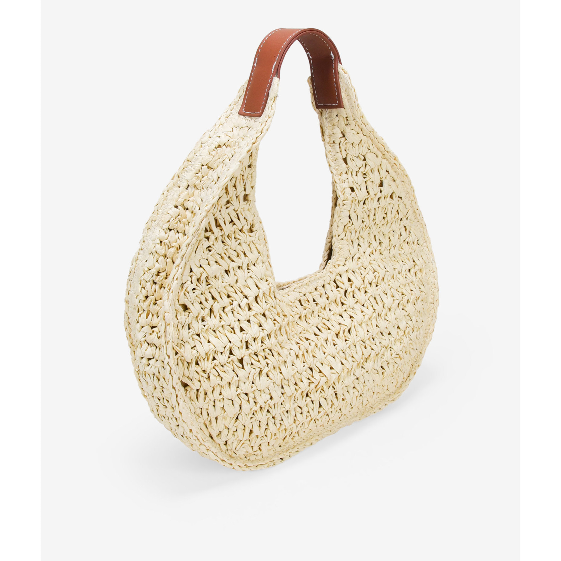 Bolso de hombro beige en rafia