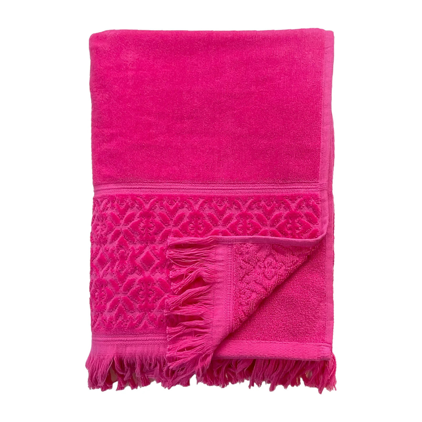 Serviette de bain éponge velours unie Romance Fuchsia 90x170 460g/m²