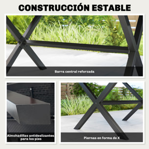 Mesa de Comedor de Jardín Rectangular, Mesa de Terraza Exterior 150x90x74 cm, con Encimera de HDPE de Listones y Estructura Metálica, para 6 Personas, Carga 50 kg, para Patio, Balcón, Negro