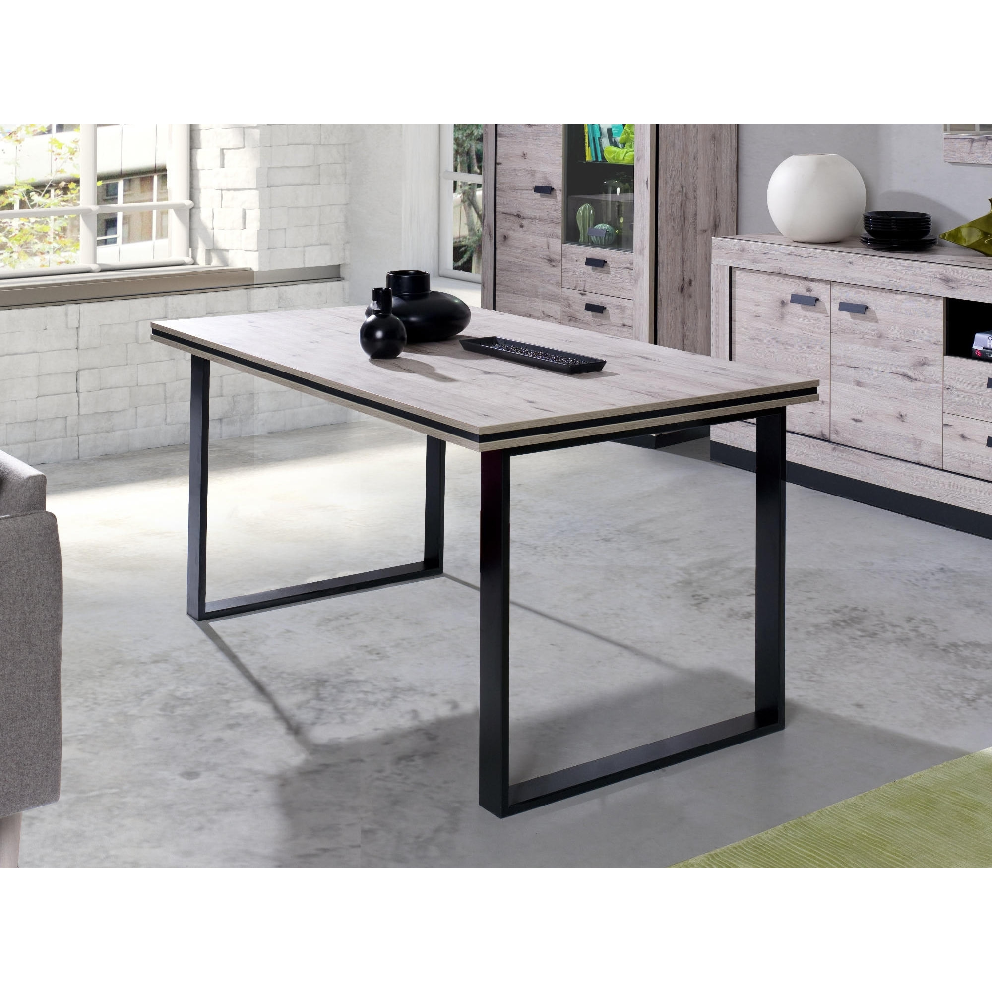 Otis - table à manger - effet bois gris - 4 à 6 personnes - Bois / Gris