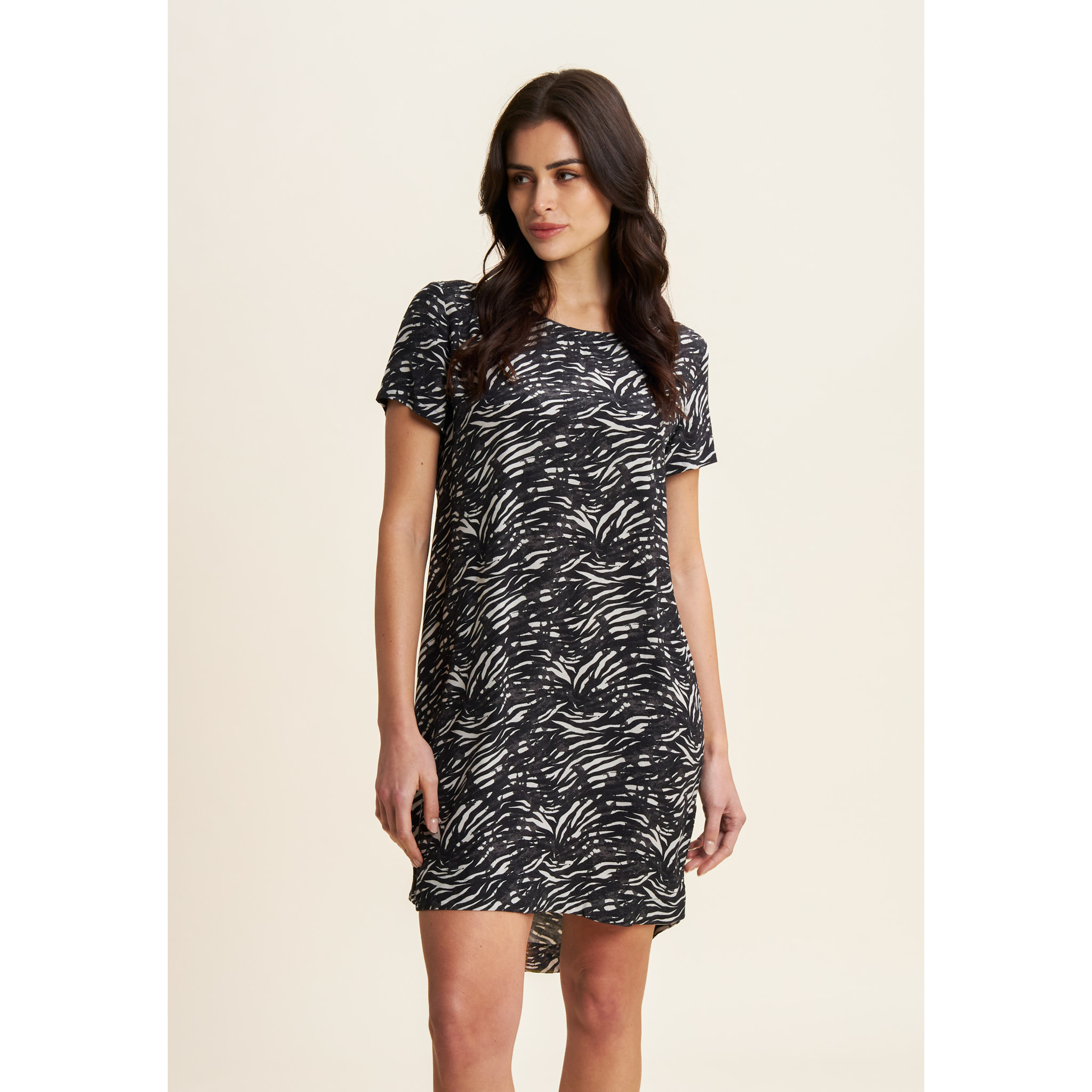 Vestito midi in viscosa animalier con maniche corte