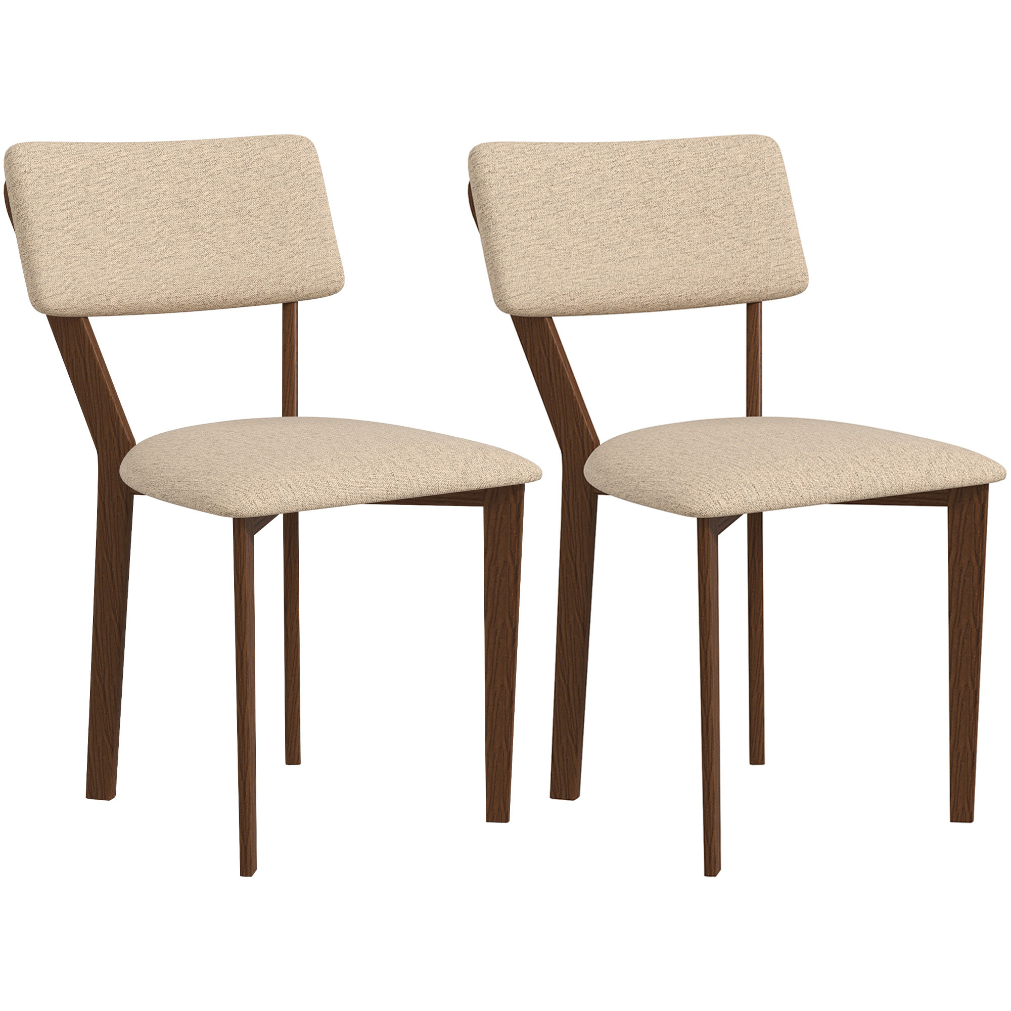 Lot de 2 chaises salle à manger style néo-rétro bois hévéa verni tissu effet lin beige