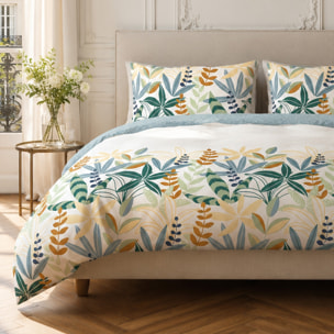 Parure housse de couette 100% coton motif feuillage - Goyave