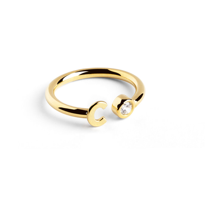 Anillo Personalizado Letter Spark Plata Baño Oro