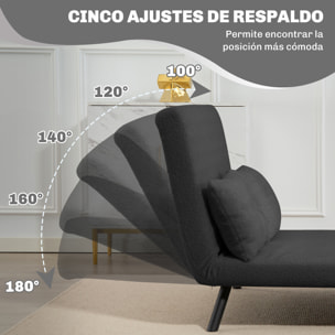 Sofá Cama de 2 Plazas 4 en 1 Sofá Cama Plegable Tapizado en Borreguito con Respaldo Ajustable de 5 Niveles y Almohadas Acolchadas para Oficina Dormitorio Salón 102x73x81 cm Gris Oscuro
