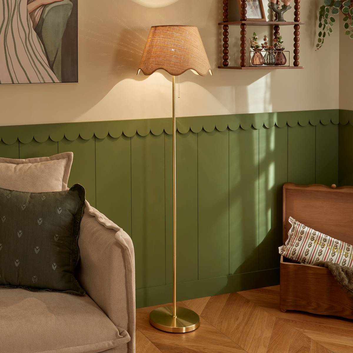 Lampadaire Flore cylindrique H.150cm doré