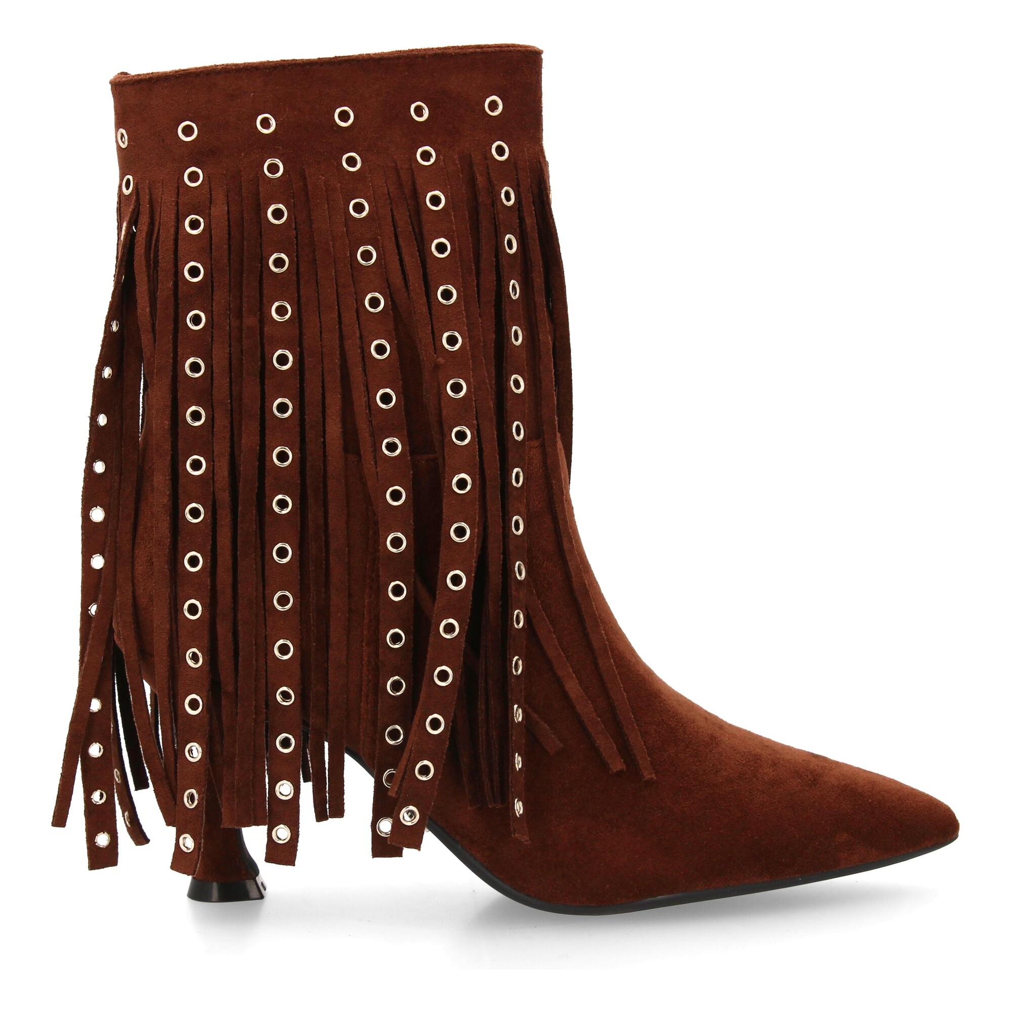 Botín de tacon flecos y tachuelas metálicas