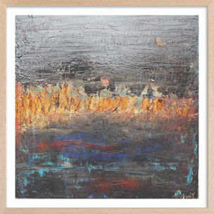 Affiche abstrait gris d'argent Affiche + cadre en bois - Chêne