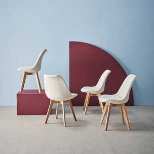 Lot de 4 chaises scandinaves revêtement bouclette texturée blanc. pieds bois de hêtre - Nils