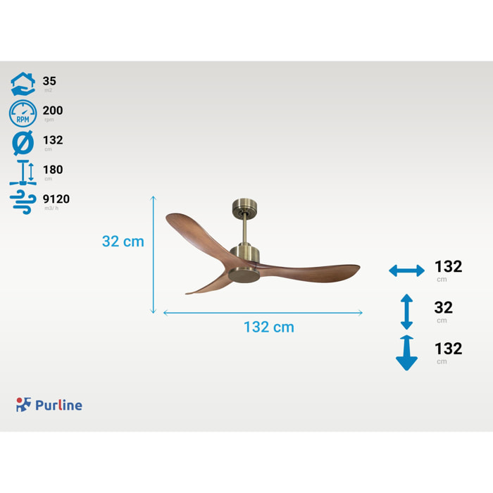 Ventilateur de plafond Réversible  Thermostat Wifi Moteur à courant continu Toits en pente Télécommande Hypersilence Mémoire