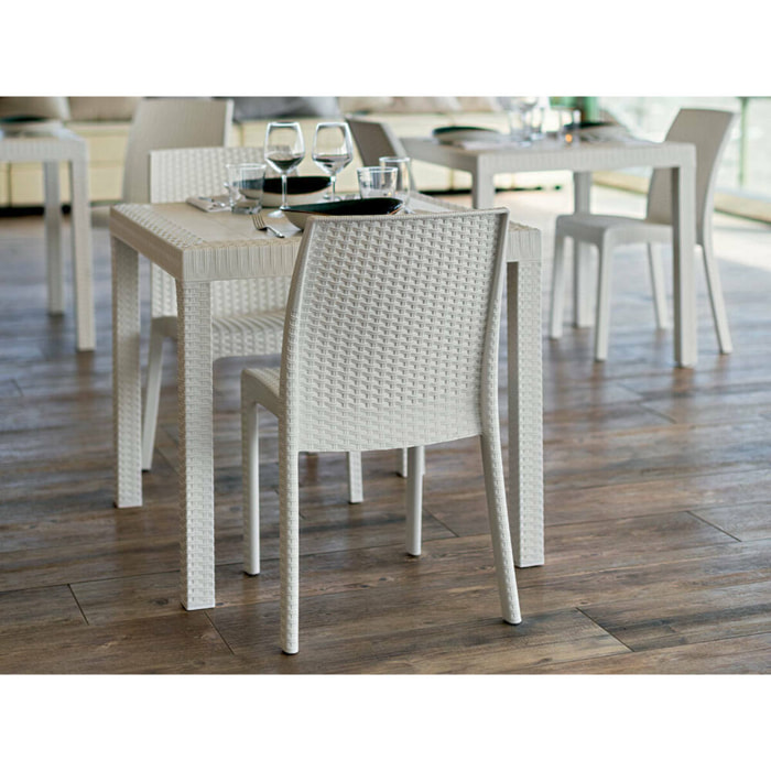 Tavolo da esterno Marte, Tavolo quadrato fisso, Tavolo da giardino multiuso effetto rattan, 100% Made in Italy, Cm 80x80h74, Bianco