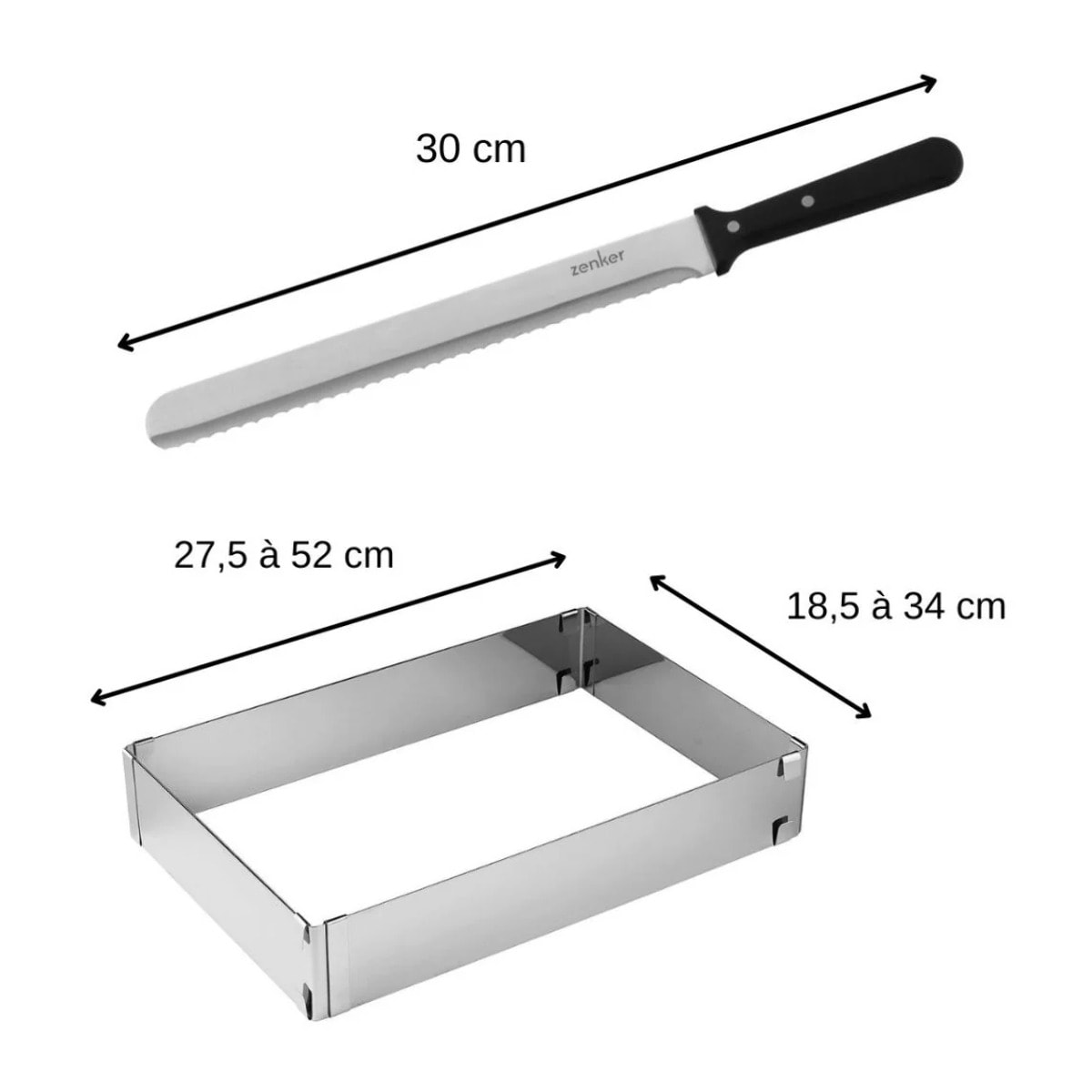 Cadre à gâteaux rectangulaire réglable et couteau à pâtisserie 30 cm Zenker Smart Pastry