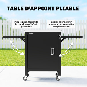 Desserte de jardin une porte 2 tablettes rabattables plateau acier inox