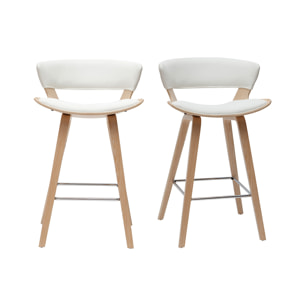 Tabourets de bar design blanc et bois clair H65 cm (lot de 2) SYRAH