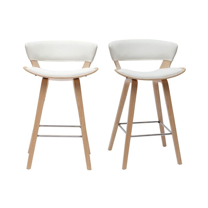 Tabourets de bar design blanc et bois clair H65 cm (lot de 2) SYRAH