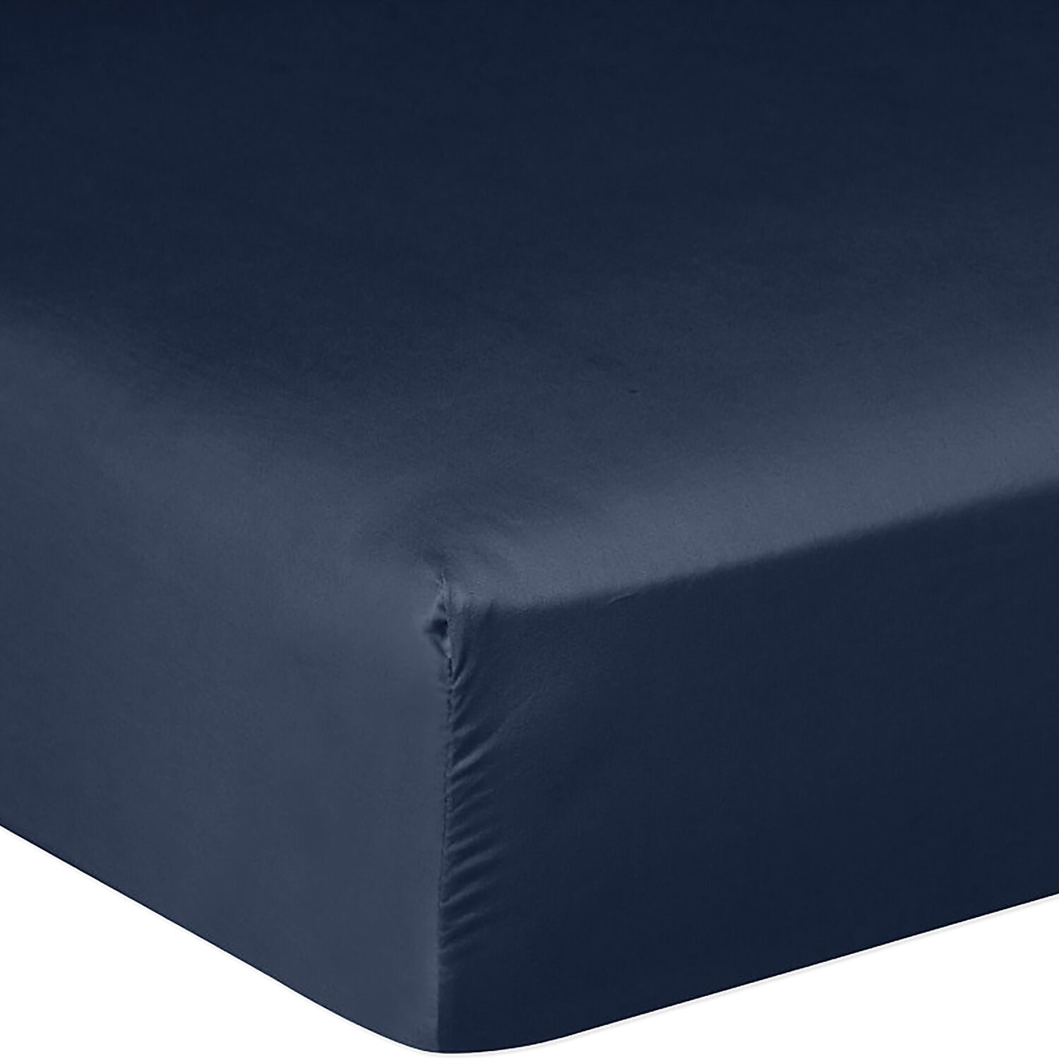 Drap housse - bonnet:30cm 100% satin de coton lavé 105 fils bleu marine