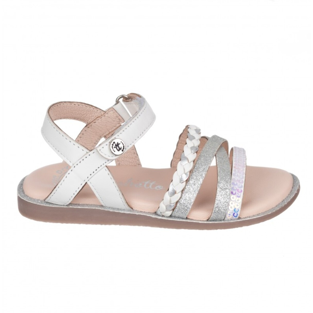 Sandalia en piel con tiras y cierre  velcro