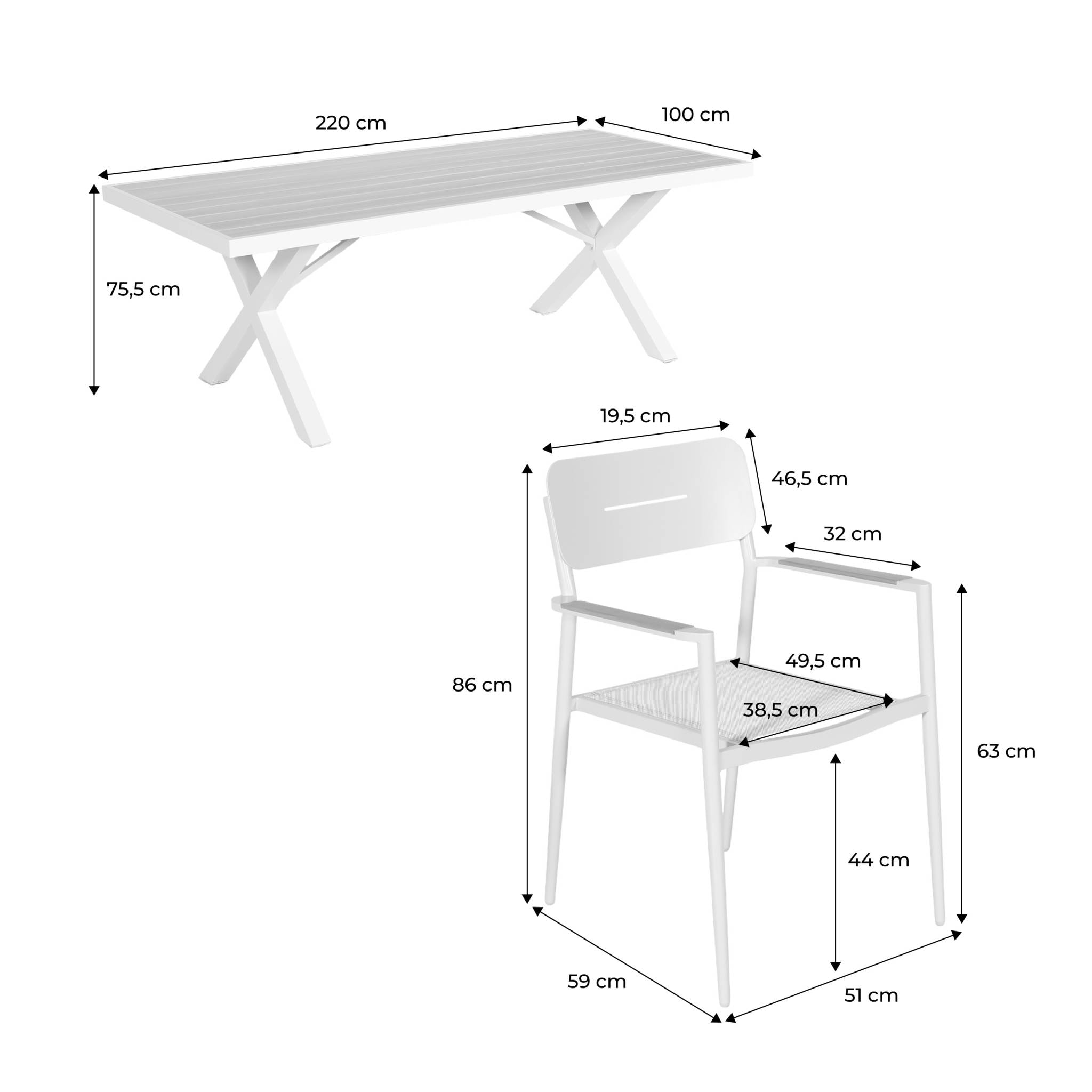 Table de jardin aluminium + 8 assises ELINA + FIRA