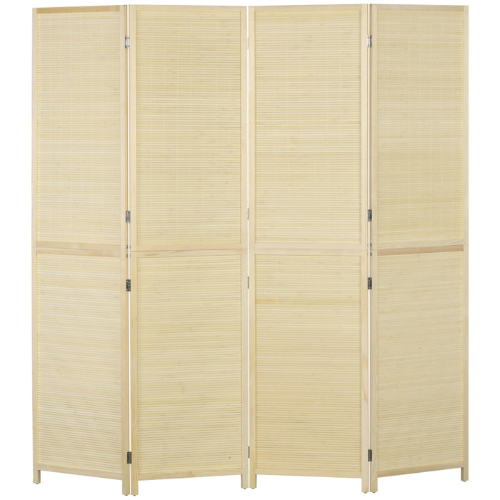 Paravent séparateur de pièce 4 panneaux pliables dim. 180L x 180H cm bois de bambou