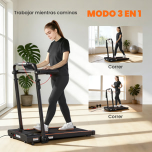 Cinta de Correr Plegable 2 en 1, Andar Caminadora Eléctrica 2.5HP con Escritorio Extraíble y Manillar Ajustable en Altura, 1-12 KM/H, Pantalla LED y Soporte para Móvil, para Hogar y Oficina