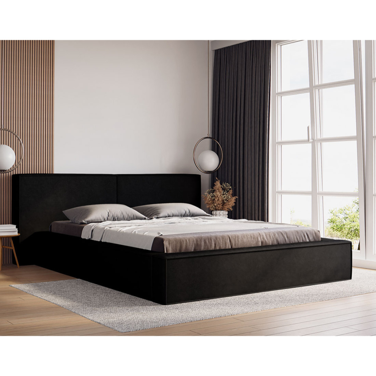 Eros - lit coffre - 180x200 cm - sommier inclus - en velours - Noir