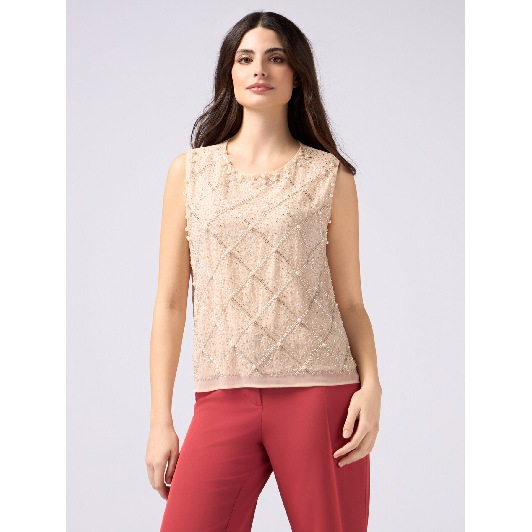 Oltre - Top de georgette con aplicaciones - Beige