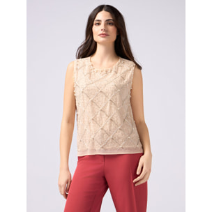 Oltre - Top de georgette con aplicaciones - Beige