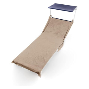 INTRECCI Telo Mare in Spugna, Asciugamano da Spiaggia Grande, 75x190 cm, Telo Mare Lettino con Tasche Portaoggetti e Bottoni, 100% Cotone, Morbido, Assorbente, Asciuga Rapidamente, Colore: Tortora