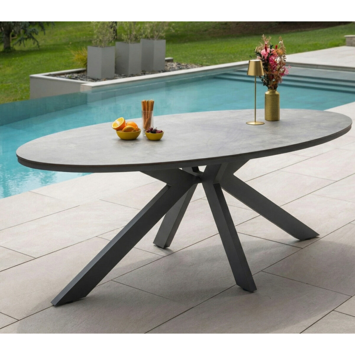 Ensemble table et chaises de jardin  - gris - CARMELORY ARDOISE
