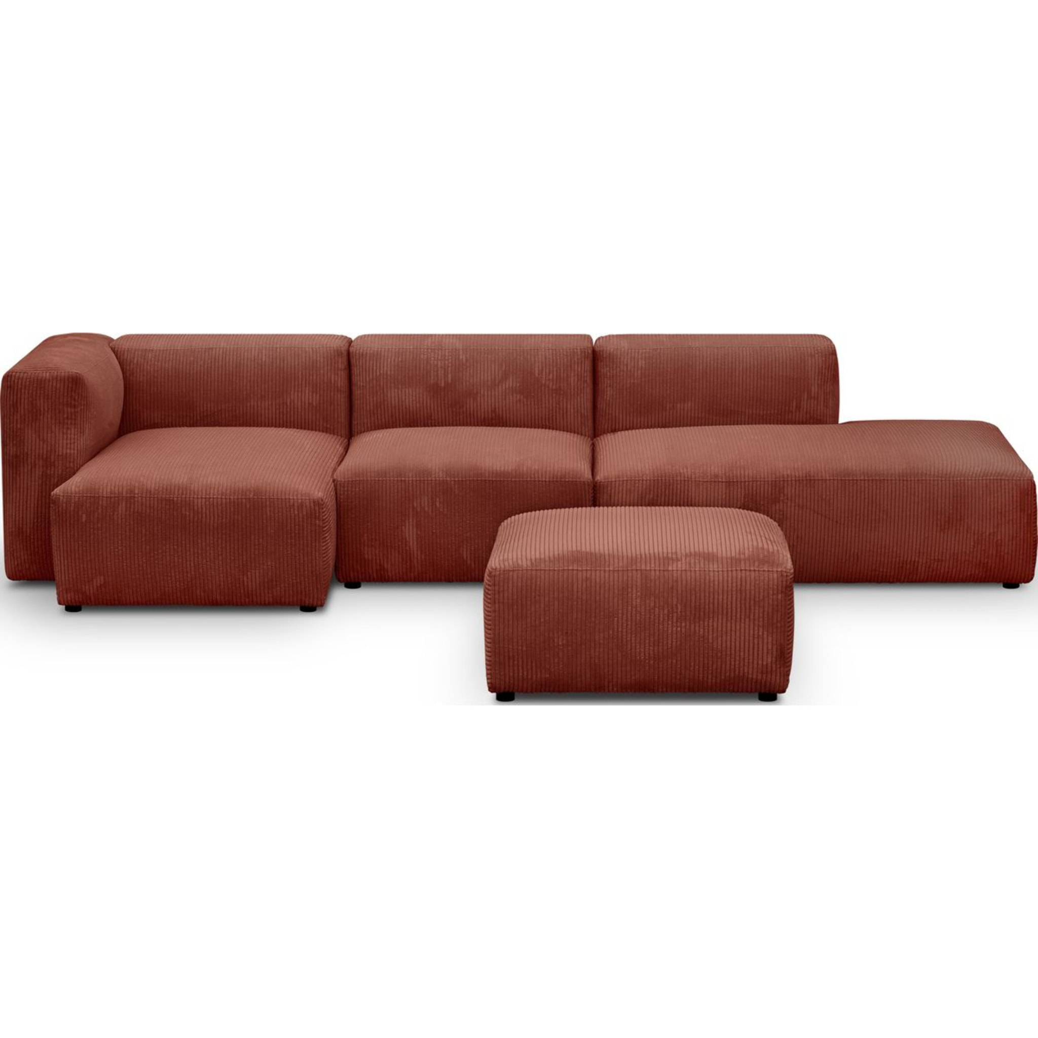 Canapé d'angle à gauche modulable 5 places en velours côtelé + pouf - MODULO