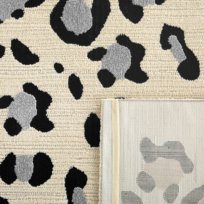 LEOVAH - Tapis salon motif léopard crème