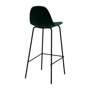 Lot de 2 chaises de bar en velours vert foncé 75 cm - Henrik