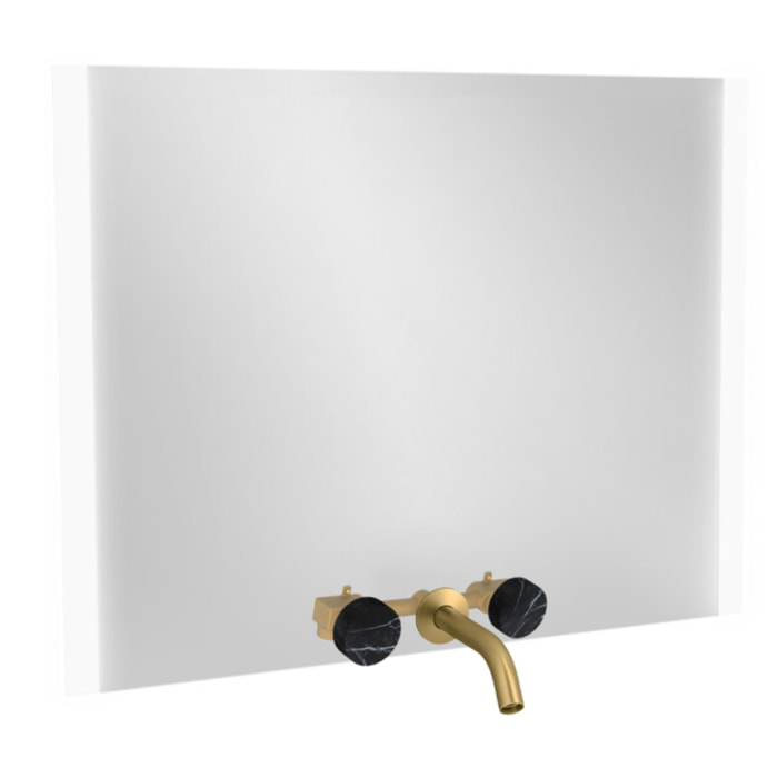 Miroir 3 trous 120 cm + mélangeur lavabo encastré 3 trous Grands Boulevards marbré orage et laiton brossé