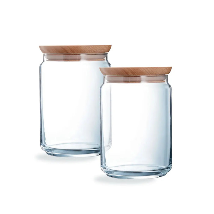 Lote de 2 tarros de conservación 1 L Pure Jar Wood - Luminarc