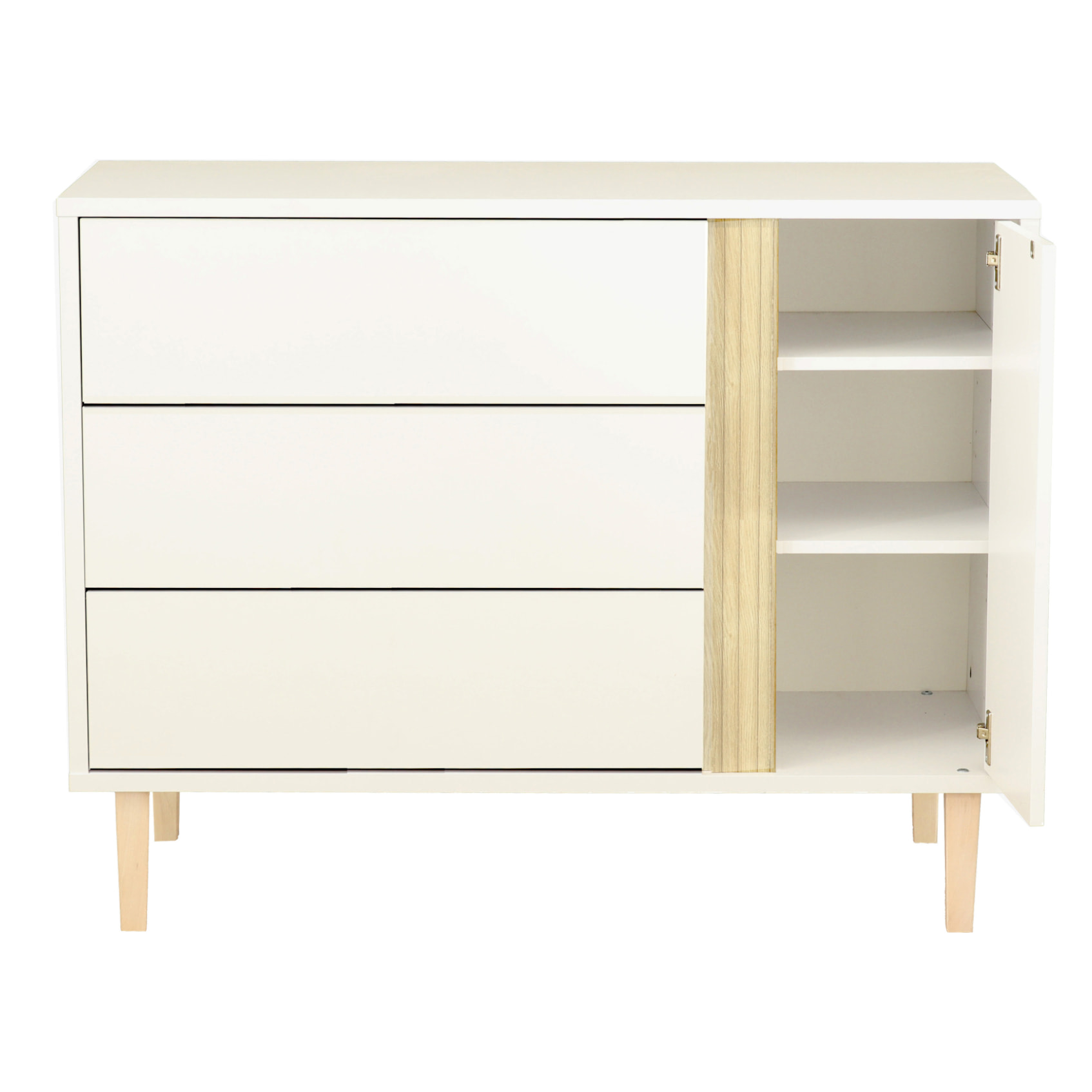 Chambre bébé évolutive Paloma, Lit 140x70 évolutif et Commode à langer 3 tiroirs et 1 porte - Chêne sépia