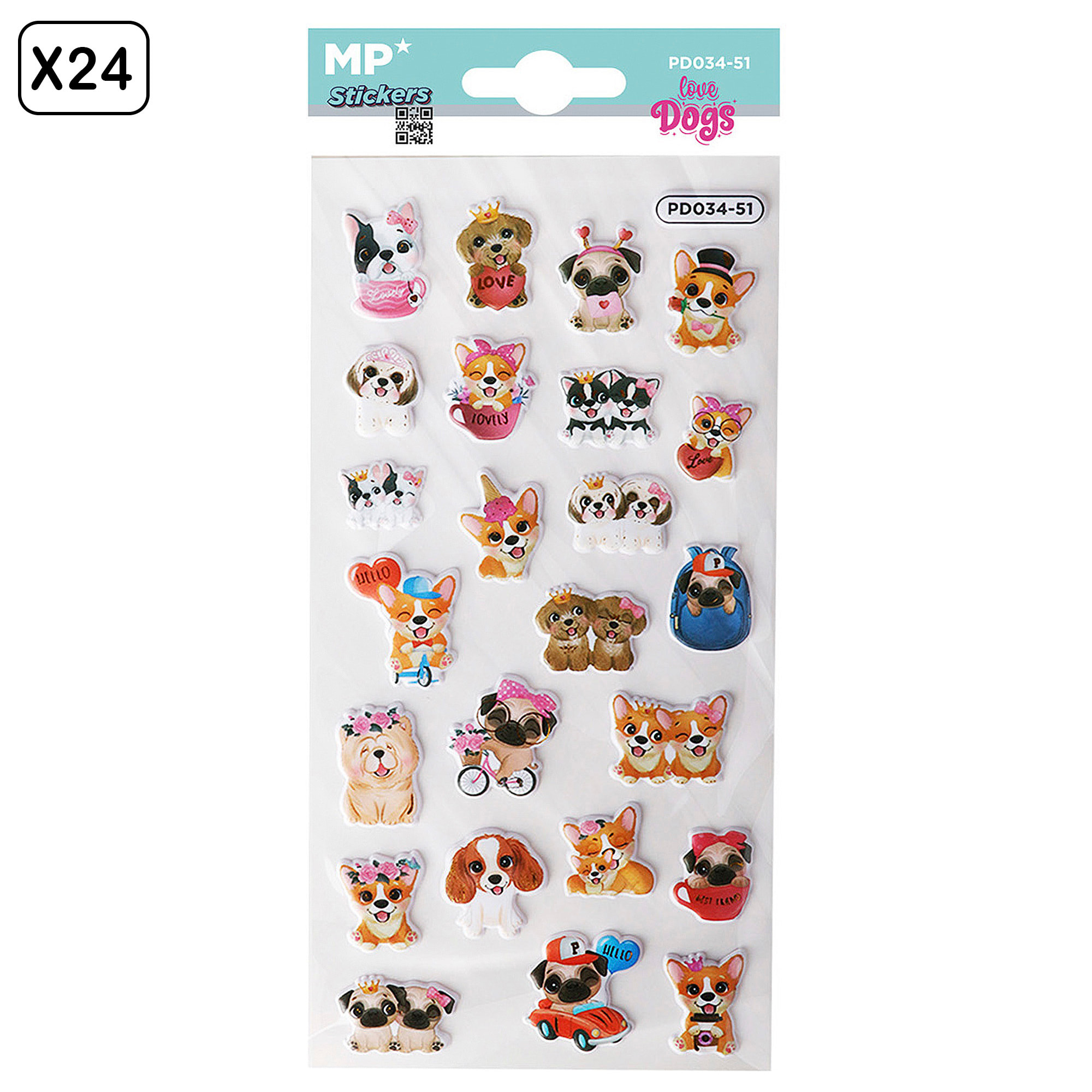 PACK 24 Uds. PEGATINAS STICKERS RELIEVE DISEÑO PERRITOS