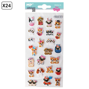 PACK 24 Uds. PEGATINAS STICKERS RELIEVE DISEÑO PERRITOS