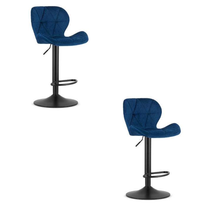 Set di 2 sgabelli alti West in velluto blu notte
