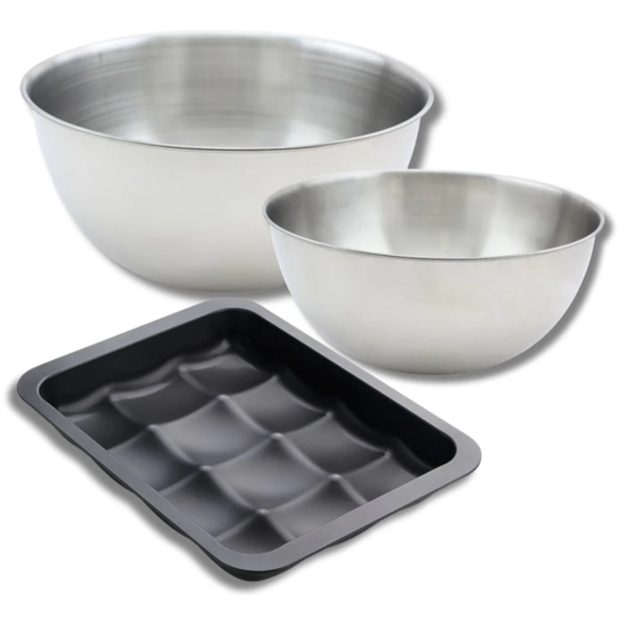 Lot avec 1 Moule 12 mini pains 36 x 27 cm, 1 spatule Zenker et 2 bols à mixer en inox Fackelmann