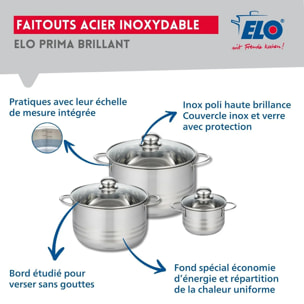 Ensemble de 2 Poêles de cuisson 28 et 32 cm et 3 faitouts 12, 20 et 24 cm Elo Profi Brillant