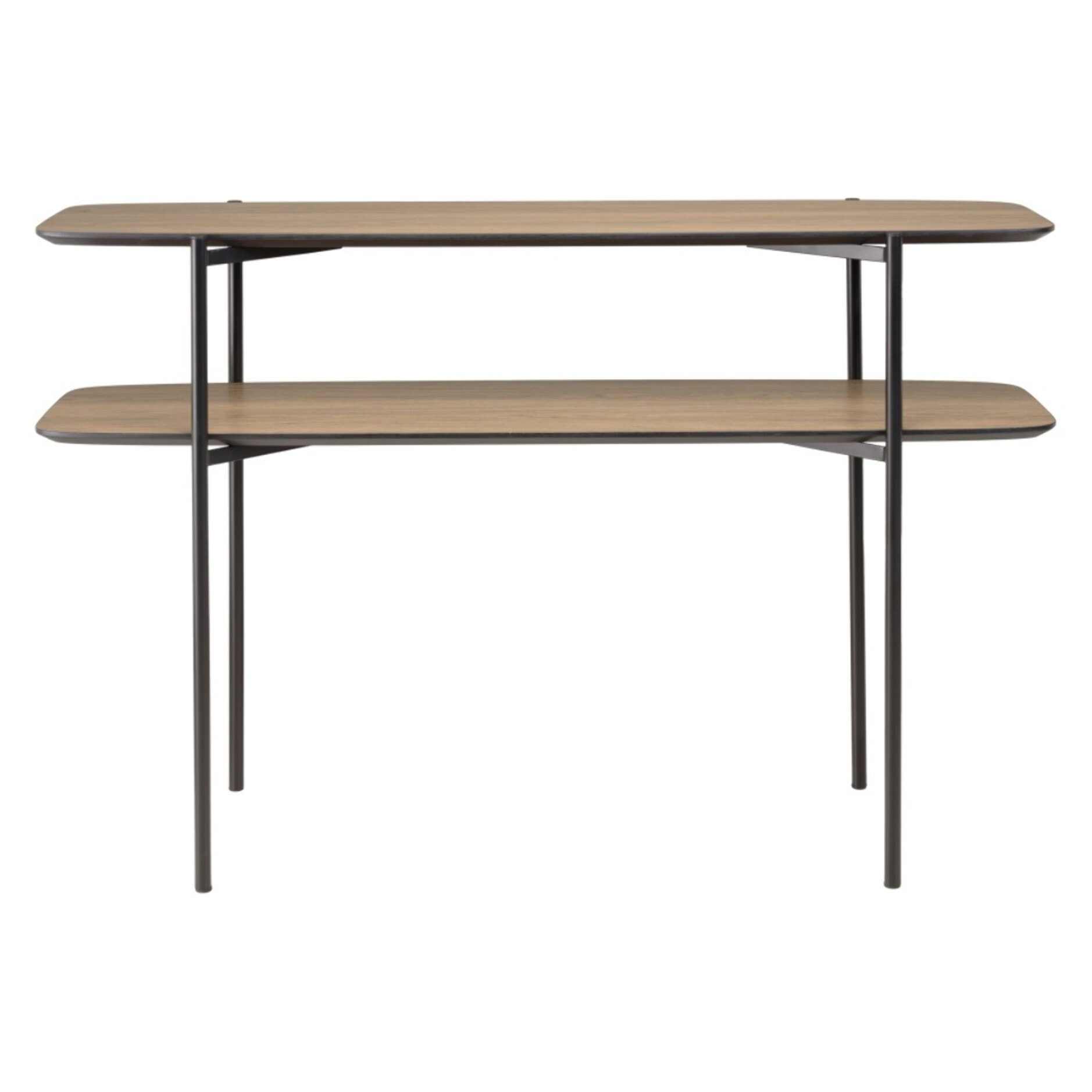 JULIA - Console double plateau 120x33cm couleur mocha pieds métal noir