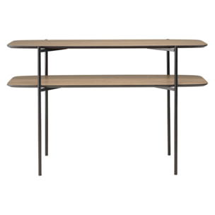 JULIA - Console double plateau 120x33cm couleur mocha pieds métal noir