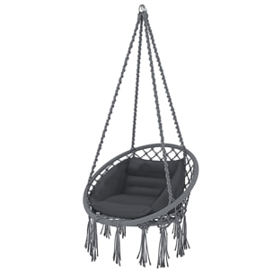 Poltrona Sospesa Pensile Da Giardino Con Corda In Cotone Effetto Macramè E Struttura In Acciaio Cuscino Sedia Dondolo Amaca Fino A 160 Kg Grigio