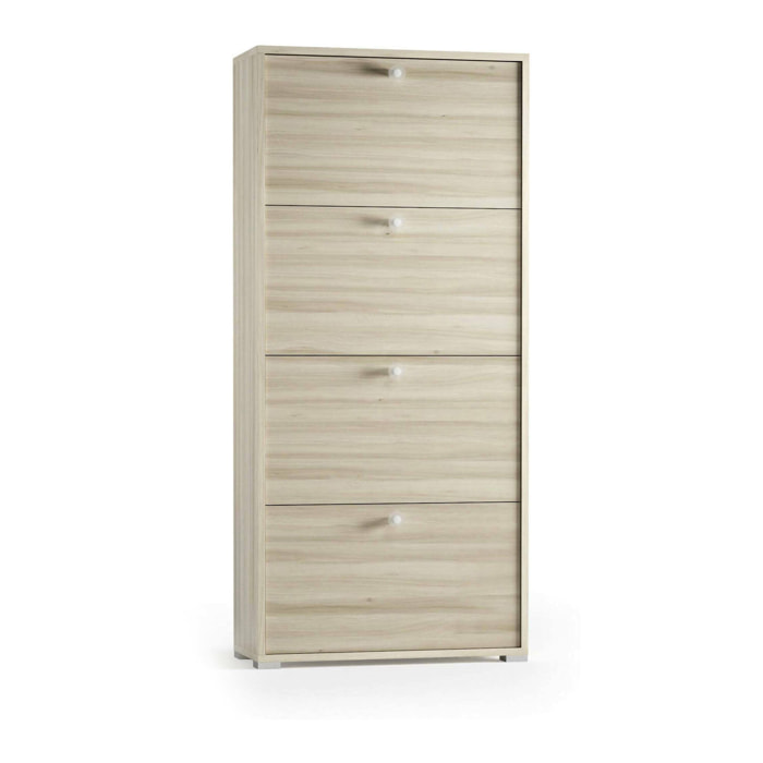Scarpiera Adeindein, Mobile multiuso da ingresso con 4 ante a ribalta, Armadietto portascarpe a doppia profondità, 100% Made in Italy, 67x28h147 cm, Olmo